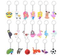 MIANRUII 20PCS Cute Keychain, Cartoon Party Keychain ，Backpack Keychain, Birthday Christmas Dinosaur Animal Mermaid Party Supplies Key Rings Adults Party Favors Gift