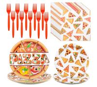 MIANRUII Pizza Pan and Napkins Party Supplies -50 Pizza Birthday Party Decorations Pizza Theme Tableware Set Pizza Plates for Party Supplies (red)