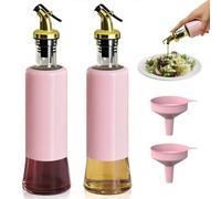 Miao’er Olive Oil Dispenser Bottle for Kitchen Set of 2, Golden Non-Drip & Leakproof Spout, One-handed Hold, With Pink Funnel for Easy Filling, 10OZ/300ML(PINK), Suitable for Olive Oil, Vinegar, Etc.