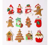 MIAO JIN 12Pcs Gingerbread Man Ornaments,Socks, Gloves, Candy Bars, Santa Claus,Cute Plastic Figurines Assorted Ornaments Sugar Cookie House for Christmas Tree Hanging Party DIY Decorations
