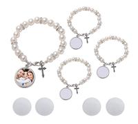 MIAO JIN 4pcs Beads Sublimation Blank Bracelets Catholic Rosary for Women Baptism Rosary Heat Transfer 25mm Round Cabochon Bezel Tray Blank Photo Bracelets for Crafting DIY Jewelry Making