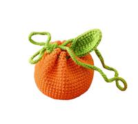 MIAO JIN Cute Tangerine Shaped Mini Storage Bag Crochet Fruit Drawstring Bags Tiny Handwoven Cotton Handbag Coin Purse Pouch Change Wallet for Women Earbuds Protective Case, Orange, Tangerine Shaped