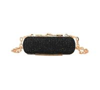 MIAO JIN Mini Crystal Lipstick Case Bling Rhinestone Cosmetic Storage bag with Metal chain Lipstick Storage Holder Makeup jewelry case（Black）