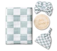 Miaoberry 100% Organic Muslin Swaddle Set| Sage Green Checkered
