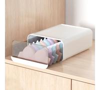 Miaocona Underwear Organizer Drawer, 1 Cell Plastic Sock Underwear Storage Drawer, Stackable Closet Organizers and Storage Box for Bras, Socks, Scarves, Ties, Belt (Queen Size-White, 1 Pcs)