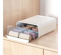 Miaocona Underwear Organizer Drawer, 10 Cells Plastic Sock Underwear Storage Drawer, Stackable Closet Organizers and Storage Box for Bras, Socks, Scarves, Ties, Belt (Queen Size-White, 1 Pcs)