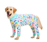 Miaododo White Dinosaur Lightweight Cotton Recovery Suit, Medium/Large Dogs Onesie for Shedding Prevent Licking Surgical Wound, Dog Pajamas Pjs, Unisex, Full Belly