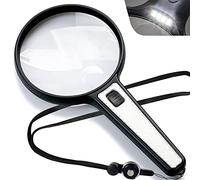 Miao'er Large Magnifying Glass with Light for Reading,4.5INCH Lens,3X,6X Handheld Magnifier with Lanyard,4 Powerful LED Lights,Ideal for Seniors Reading,Jewelry Identification,Students Observation