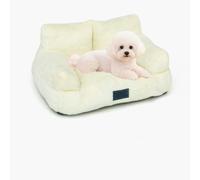 Miaogoo Fluffy Plush Cat Dog Sofa Orthopedic Calming Pet Bed, Washable Removable Sleeping Cushion Non-slip Pets Couch for Small Medium Dogs Cats (M:65x42x23cm,Cream white)