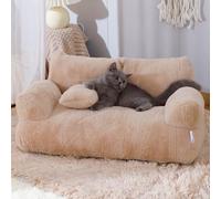 Miaogoo Soft Pet Sleeping Sofa Bed, Cat Dog Couch with Zipper and Pillow, Washable Pet Furniture Cushion, Non-slip Orthopedic Support Calming Mattress (65x43x27cm,Khaki)
