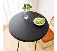 Miaogoo Waterproof Circular Tablecloth Elastic Edged Fitted Table Protector Oil-proof PU Leather Stain Resistant Wipeable Kitchen Table Cover for Restaurant Dining Party (Black,70cm)