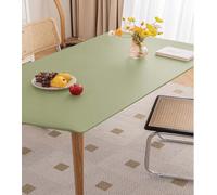 Miaogoo Waterproof Rectangular Table Cloth with Flannel Backing, Elastic Edged Fitted Wipeable Oil-proof PU Leather Table Protector Cover for Kitchen Dinning Room Party Picnic (140x90cm,Green)