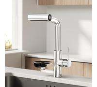 MIAOHUI Kitchen Mixer Taps 1 Hole with Glass Washer, Chrome | 4-function Kitchen Sink Faucet with Pull Out Spray, High Arc Swivel 360° Single Handle Tap with Waterfall Spout