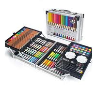 MIAOKE 145 Piece Art Set, Deluxe Mega Aluminum Box & Drawing Kit with Colored Pencils, Markers, Watercolor Paints, Crayons, HB Pencils, Watercolor Cake, Brush, 18-Sheet Sketch pad