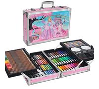 MIAOKE 145 Piece Art Set, Deluxe Mega Aluminum Box & Drawing Kit with Colored Pencils, Markers, Watercolor Paints, Crayons, HB Pencils, Watercolor Cake, Brush, 18-Sheet Sketch Pad-Pink