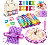 MIAOKE 633 Pcs Weaving Loom Kit with Pompom Maker,Knit Hat Scarf Knitting Loom Kit,Includes Storage Bag, Binding Needles, Colored Craft Rings, Yarn and Crochet Hooks, Knitting Loom Kits for Beginner