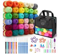 MIAOKE 90 Pcs Portable Crochet Kit with 36 Colors of Crochet Yarn, 36 Crochet Hook Accessories, 16 Crochet Hooks, A Waterproof Knitting Bag and a Storage Bag. Suitable for Beginners and Professionals