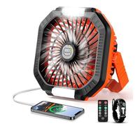 MIAOKE Camping Fan with LED Light, 4400 mAh Battery, 3-in-1 USB Table Fan, Very Quiet for Outdoor, Home, Office (Orange)