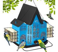 MIAOKE Metal Bird Feeder for Outdoors Hanging, Medieval Themed Metal Bird Feeder, Squirrel Proof Design, Large Capacity, Perching Wires, 2 Iron Baskets Attract Cardinals, Chickadees