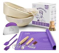 MIAOKE Sourdough Bread Baking Supplies Kit - Dough Whisk, Bread Lame, Proofing Baskets 10 Inch Round and 9 Oval, Dough Scrapers, Cooking Brush, Basket Liners Complete Sourdough Starter Bread Gift Set