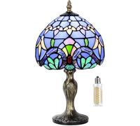 MIAOKE Stained Glass Lamp Table Lamp Stained Crystal Bead Style Table Light,Handmade Desk Bedside Table Night Lamp,Antique Art Craft Gifts Lover Kid Living Room Study Bookcase Desk Ligh-Blue Baroque