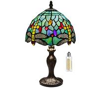 MIAOKE Stained Glass Lamp Table Lamp Stained Crystal Bead Style Table Light, Handmade Desk Bedside Table Night Lamp, Antique Art Craft Gifts Lover Kid Living Room Bedroom Desk Ligh(Green Dragonfly)