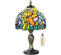 MIAOKE Stained Glass Lamp Table Lamp Stained Crystal Bead Style Table Light, Handmade Desk Bedside Table Night Lamp, Antique Art Craft Gifts Lover Kid Living Room Bedroom Desk Ligh(Begonia)