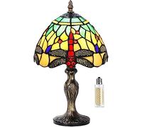MIAOKE Table Lamp Stained Glass Crystal Bead Style Table Light, Handmade Desk Bedside Table Night Lamp, Antique Art Craft Gifts Lover Kid Living Room Bedroom Study Bookcase Desk Ligh(Green-W Dragonfly