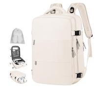 MIAOKE Travel Backpack, Waterproof Backpack, 31.5 L, with USB Charging Port, 10 Shoes Pockets and Compartment for 15.6 Inch Laptop, Ideal for Traveling by Airplane, Unisex, White