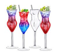 MIAOLLUN 4PCS Wine Glasses Body Glasses Set, 6.8Oz/200ML Creative Cocktail Glasses Wine Goblet for Whiskey, Cocktail, Juice, Milk, Water, Tiki Cups for Hawaiian Party,HIGH STYLE