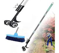 MiaoMa Patio Weed Remover Tool Stiff Bristle Brush Scraper Set with 125 cm Long Handle Hook Weeder Without Kneeling with Wheels Remove Weeds Moss from Block Plaster