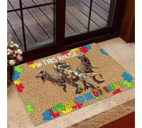MIAOMANSENSTORE Door mat indoor Autism Awareness Dinosaur In This House It’Ss Ok To Be Different Doormat, Autism Awareness Dinosaur Home Decorative Welcome Doormat Home Decor