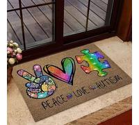 MIAOMANSENSTORE Door mat indoor Autism Awareness Peace - Love - Autism Doormat, Autism Awareness Support Home Decorative Welcome Doormat Home Decor