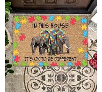 MIAOMANSENSTORE Door mat indoor Elephant Autism Awareness Doormat, In This House It’s Ok To Be Different Doormat Home Decor