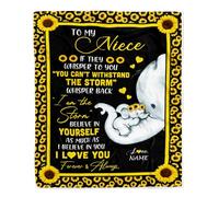 MIAOMANSENSTORE Personalized To My Niece Blanket From Aunt Auntie I Am The Storm Big Hug Sunflower Elephant Niece Birthday Christmas Customized Bed Fleece Blanket