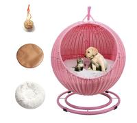 MIAOMI Dog & Cat Bed, Pet Bed, Cat Swing Bed with Stand & Soft Cushion, Cat Egg Chair with Rattan Wicker Appearance, Indoor Hanging Pet Bed for Kitten, Puppy, Small Dogs(Roze)