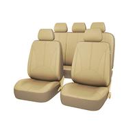 MIAOXIAO Car seat Covers Full Set with Universal 5-Seats Breathable Skin-Friendly PU Leather Seat Protection Mat for Most Cars Truck SUV Va,Beige,9 piece set