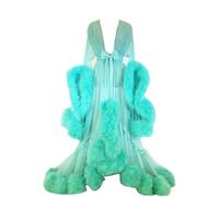 MIAOXIAO Women's See-Through Sexy Feather Flared Sleeve Robe Feather Bridal Robe Tulle Illusion Boudoir Feather Bridal Robe,7,M