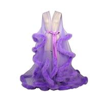 MIAOXIAO Women's See-Through Sexy Feather Flared Sleeve Robe Feather Bridal Robe Tulle Illusion Boudoir Feather Bridal Robe,8,M