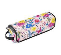 miaozhen 2-in-1 Curling Iron Travel Case and Heat Resistant Mat with Zipper Carrying Case Flat Curling Iron Waterproof Organizer for Flat Irons, Straighteners, Curling Irons, Colorful Wildflower,