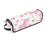 miaozhen 2-in-1 Curling Iron Travel Case and Heat Resistant Mat with Zipper Waterproof Portable Open Flat Travel Bag for Flat Iron Hot Tools and Haircare Accessories, unicorns Valentine's Day Heart,