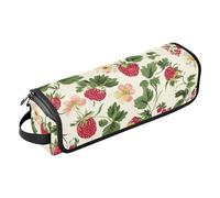 miaozhen 2 in 1 Hair Tools Organizer with Heat Resistant Mat Large Capacity Hair Tool Organizer for Flat Iron Hot Tools and Haircare Accessories, Retro Strawberry Wildflower Travel Essentials for,