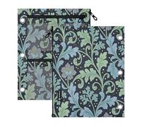 miaozhen 3 Hole Binder 2 Pack Seaweed Leaf Blue Flower William Morris | in Assorted Colors zipper pouching clear window for Classroom Supplies