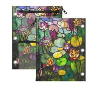 miaozhen 3 Hole Binder 2 Pack Stained Glass Water Lily 11''x8.9'' | grommets pencils pouching clear window School Class Office Organizers