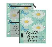 miaozhen 3 Hole Pencil pouching 2 pcs Faith Hope Love Daisy Butterfly Art