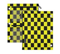 miaozhen 3 Hole Punched folders 2 Pack Buffalo Plaid Check Black Yellow | in Assorted Colors zip pencil pouching clear window School Class Office Organizers