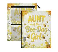 miaozhen 3 Hole Punched folders 2 pcs Aunt of The Bee Day Girl Flower | big capacity 3-Pocket Zipper pouching clear window for Storing School Students Teacher Supplies