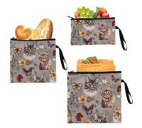 miaozhen 3 Pack Reusable Snack Bags Cute Somali Cats Realistic Style Gray