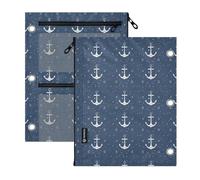 miaozhen 3 Ringing Binder 2 PCS Ocean Navy Vector Star 11''x8.9'' | grommets school pencil pouching clear window School Class Office Organizers
