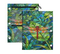 miaozhen 3 Ringing Binder folders 2 Pack Colorful Stained Glass Dragonfly